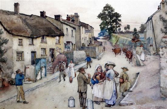 Frederick Brueton (fl.1882-1911) Figures in a village street 12 x 17in.